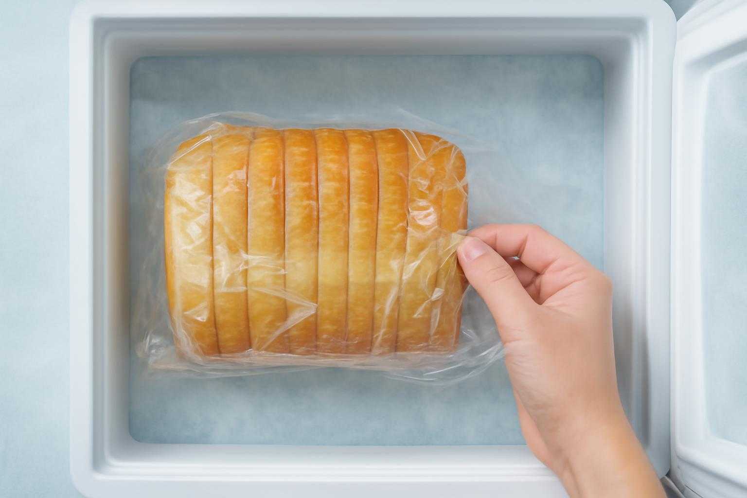 食パンをラップで包み、冷凍保存する様子