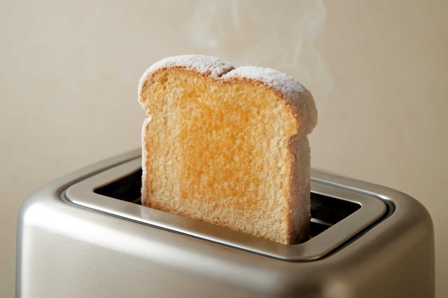 冷凍食パンをトースターで温かく焼く様子