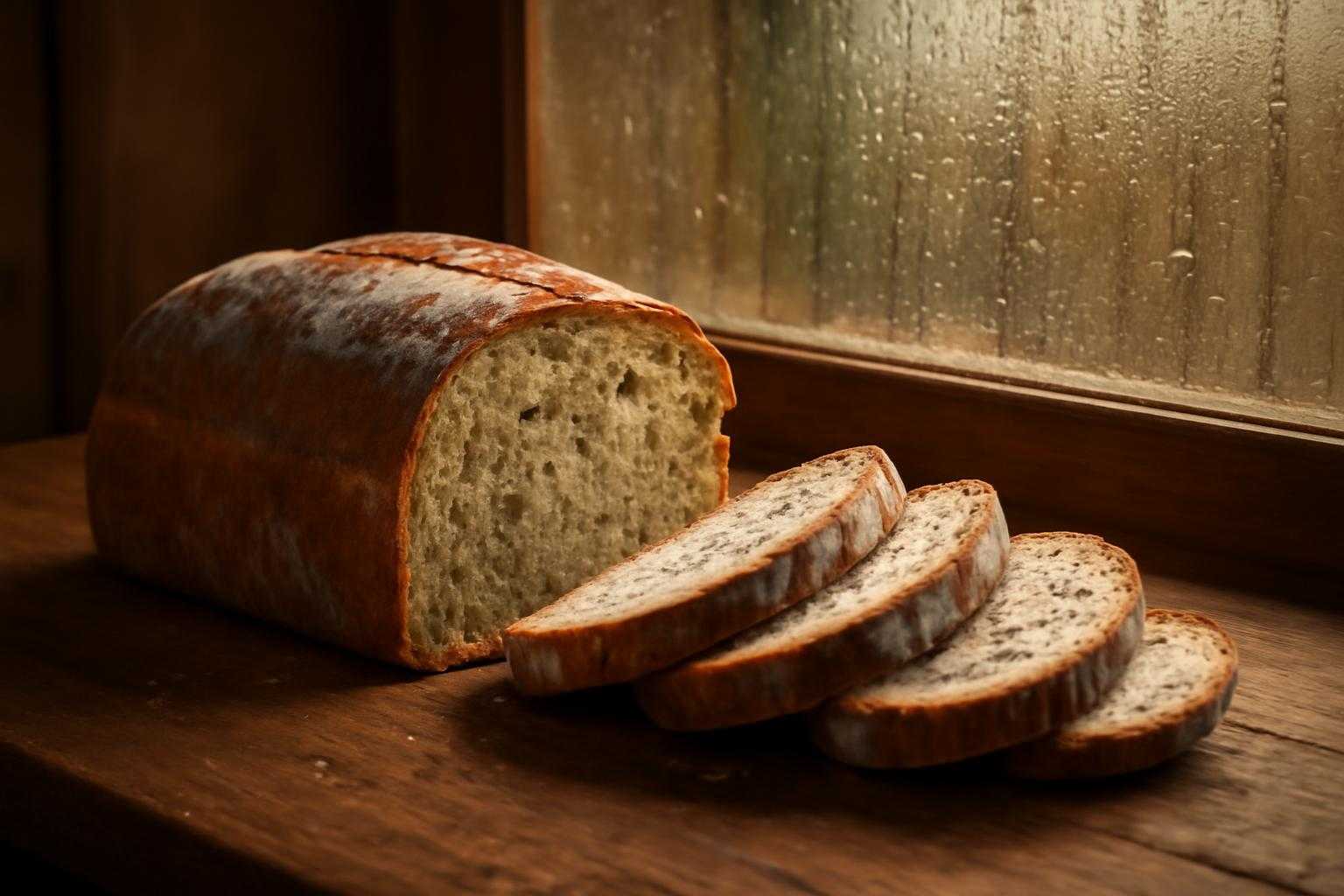 食卓に出しっぱなしの食パンと湿った環境を表現