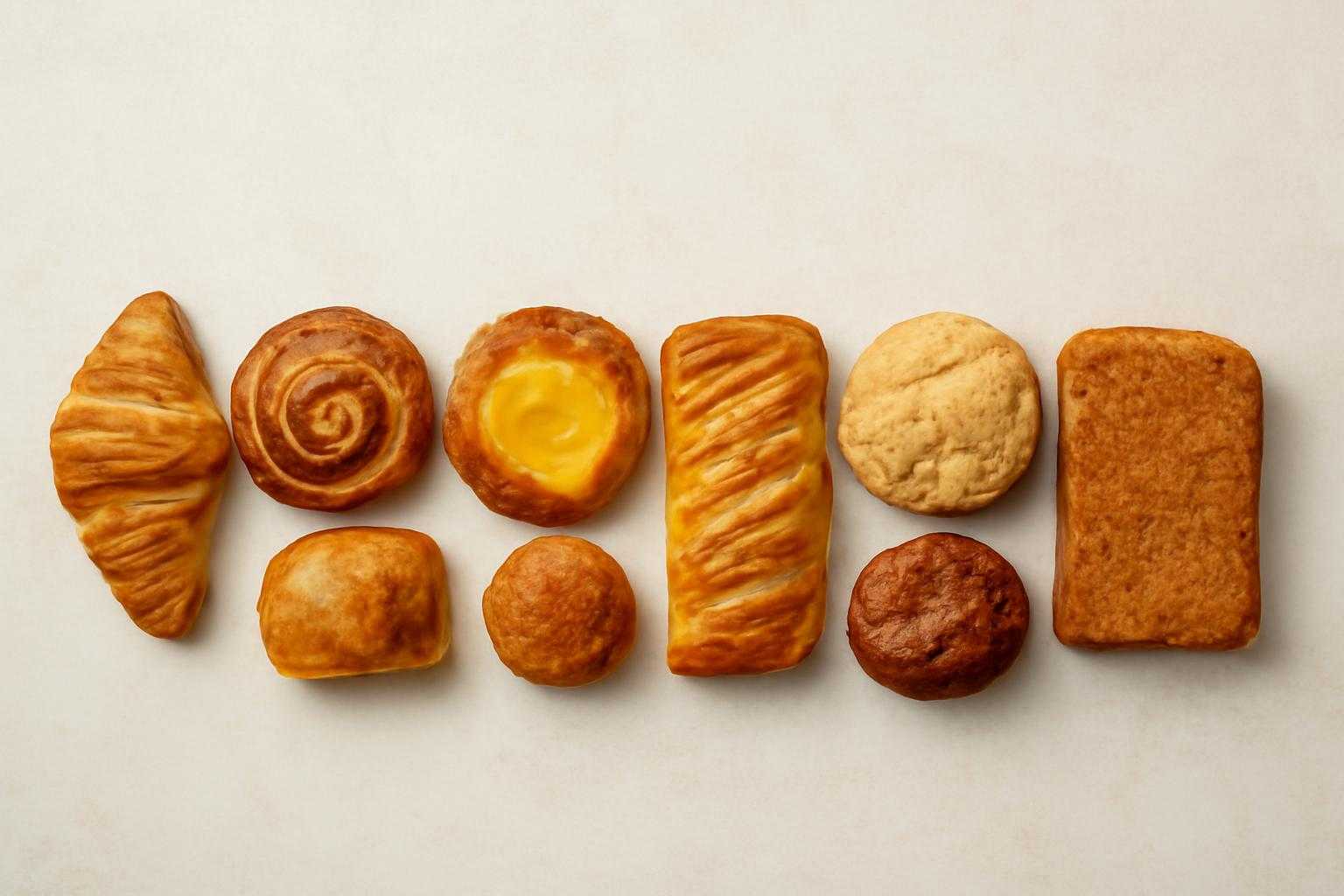 賞味期限が異なる複数の菓子パンが並んでいる様子
