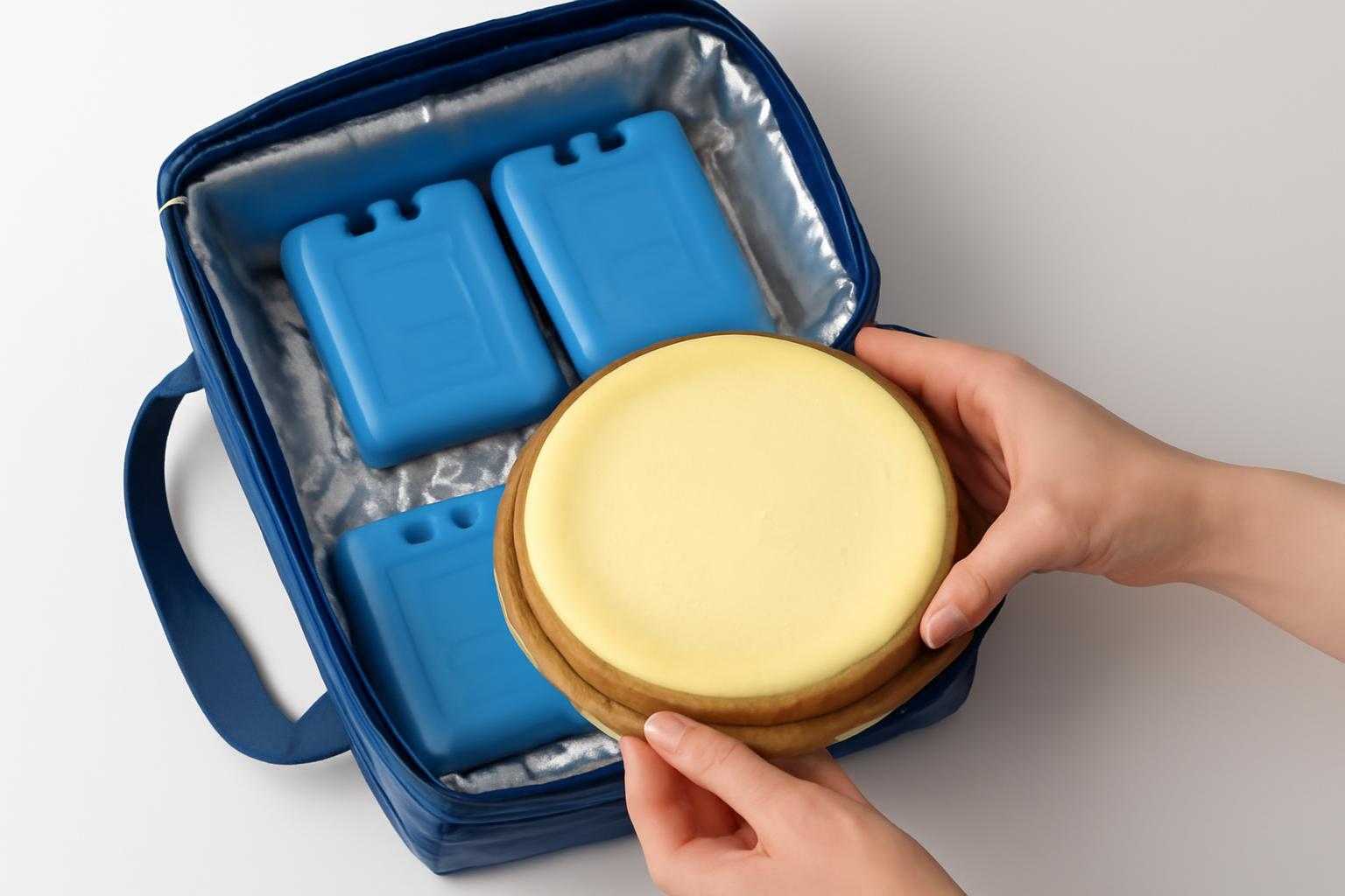 チーズケーキを冷蔵バッグに入れて持ち運ぶ保存方法の実例