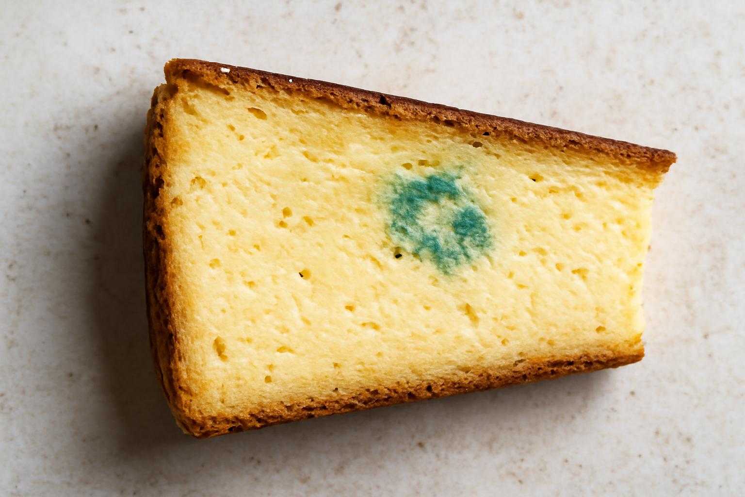 チーズケーキの色やカビなどの劣化をチェックしている様子