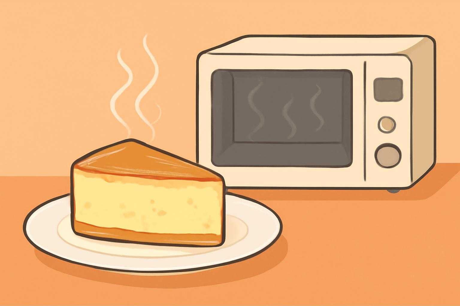 電子レンジとしっとりした断面のチーズケーキ