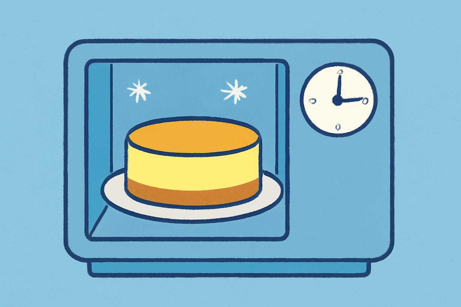 冷凍庫に入れたチーズケーキと時間を示す時計