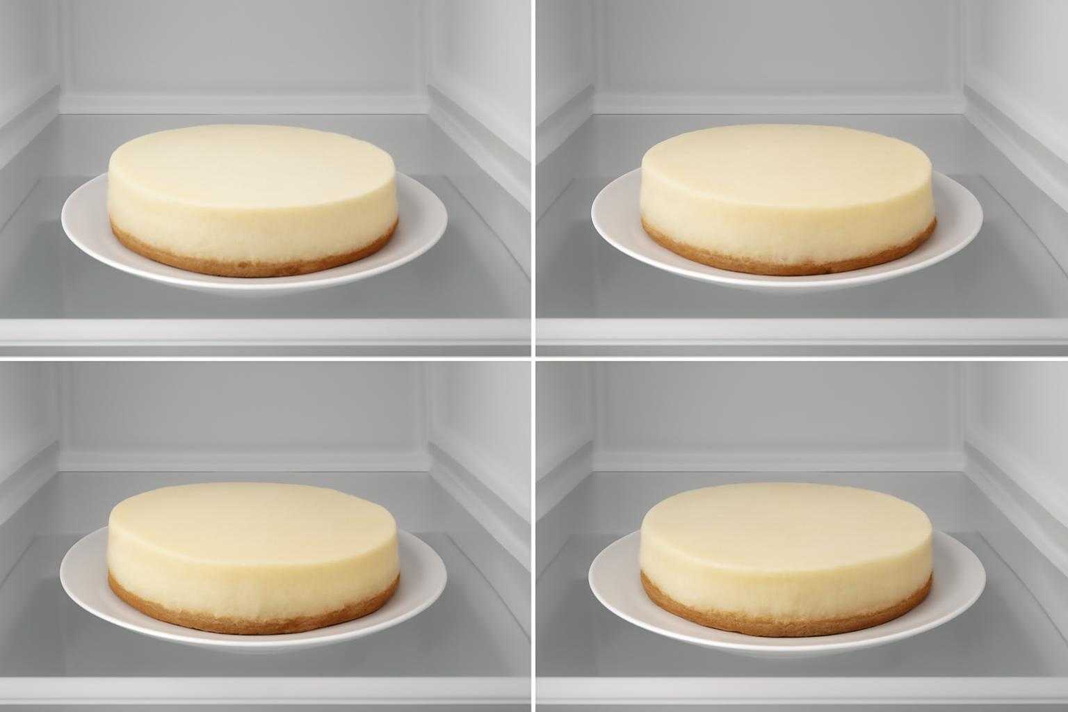 冷凍したチーズケーキを冷蔵庫で解凍している時間経過の様子