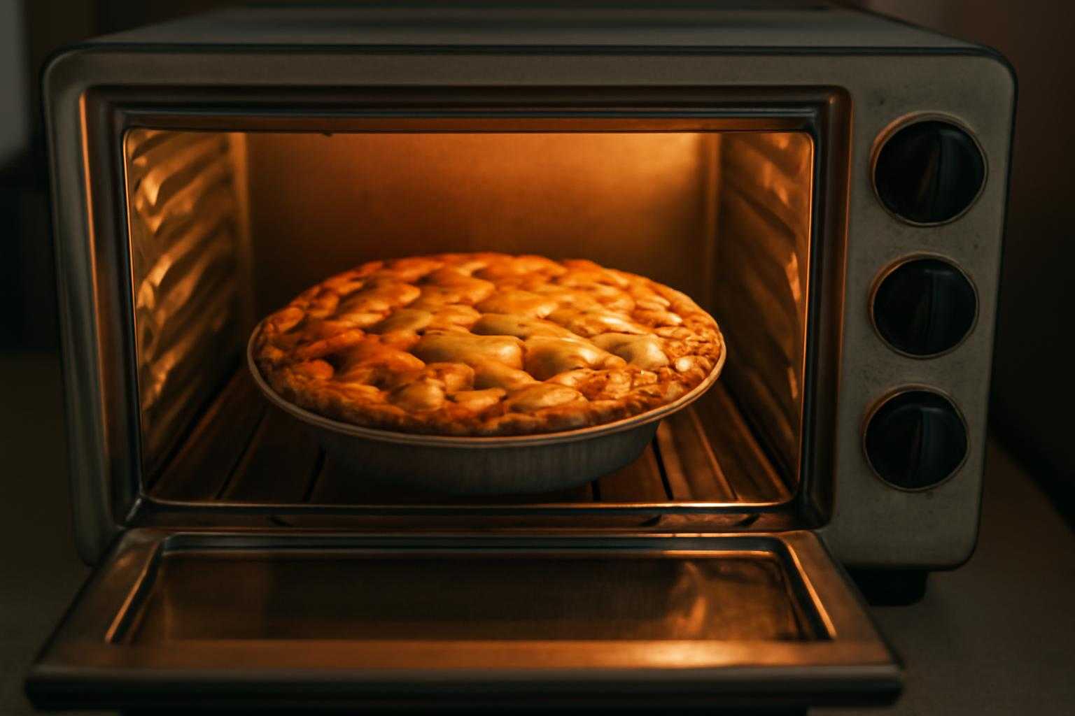 トースターにアップルパイを入れて焼き直している様子