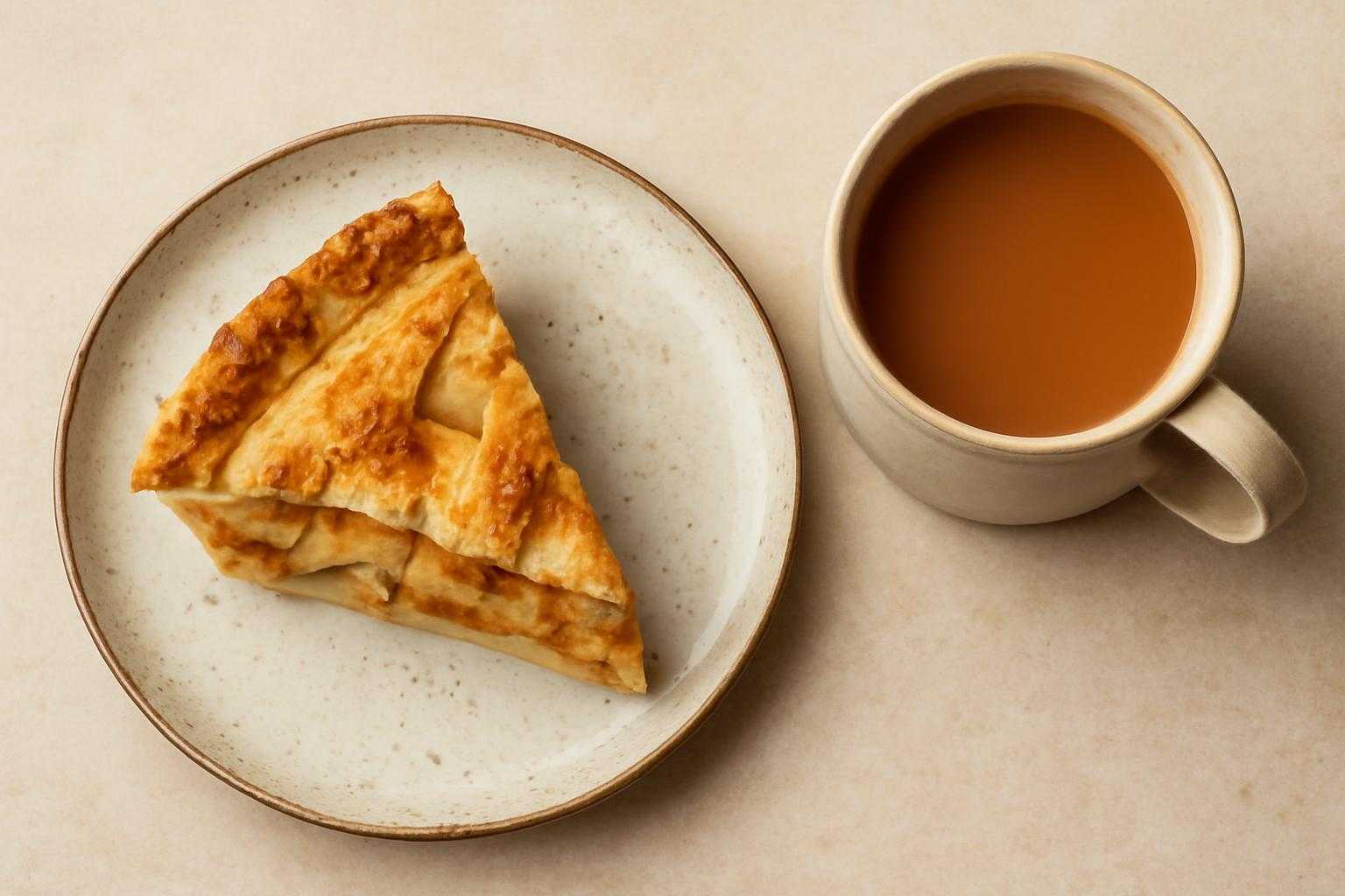 アップルパイとコーヒーカップが並んでいるテーブルシーン