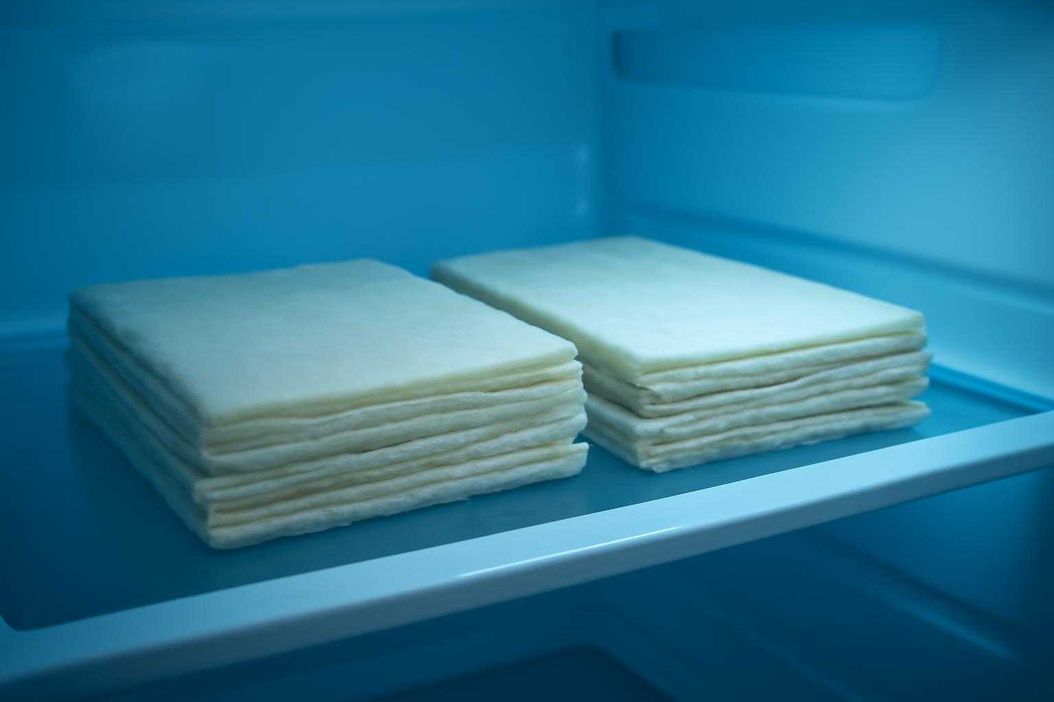 冷蔵庫の中にパイシートが置かれている様子