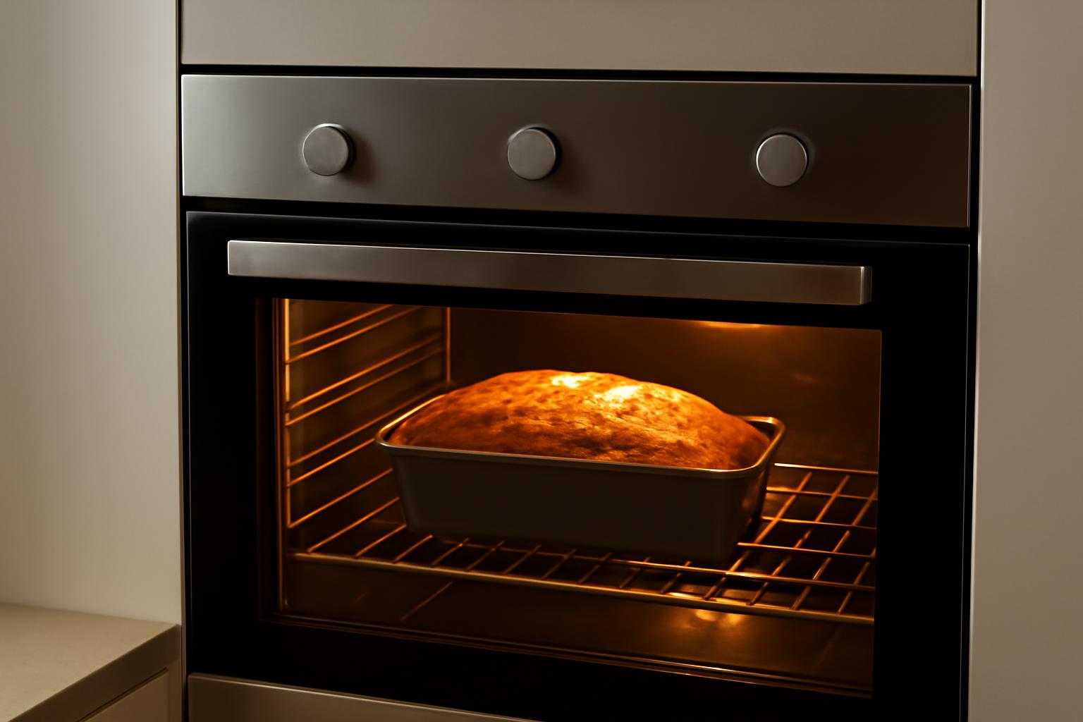 オーブンでパウンドケーキを焼き直す場面