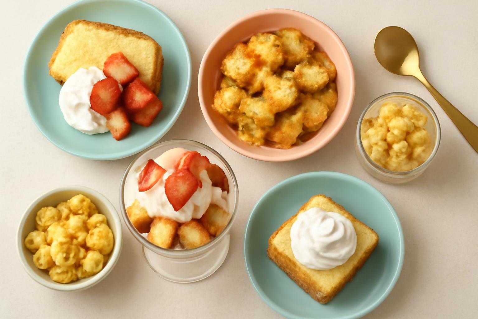 パウンドケーキをリメイクしたデザートが並んでいる様子