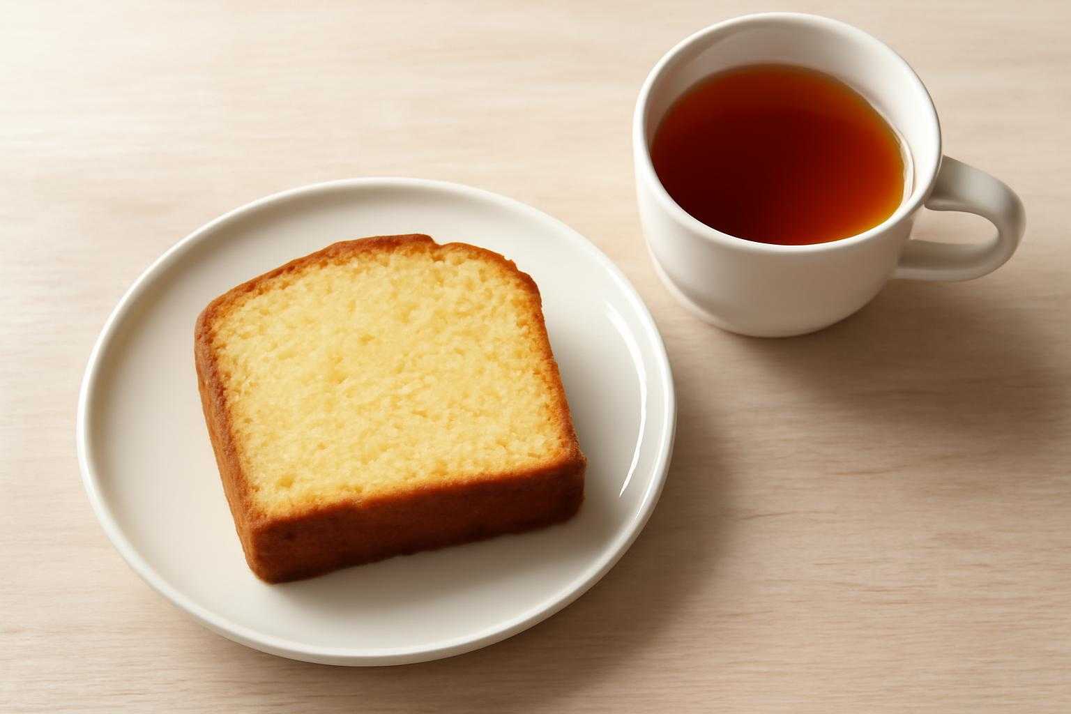 解凍中のパウンドケーキと室温の様子を示す画像