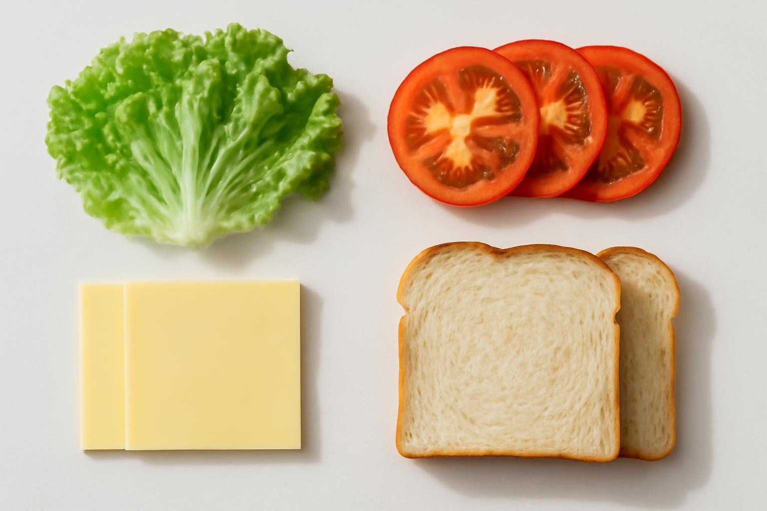 新鮮な野菜やチーズなどのサンドイッチ具材が並んでいる様子