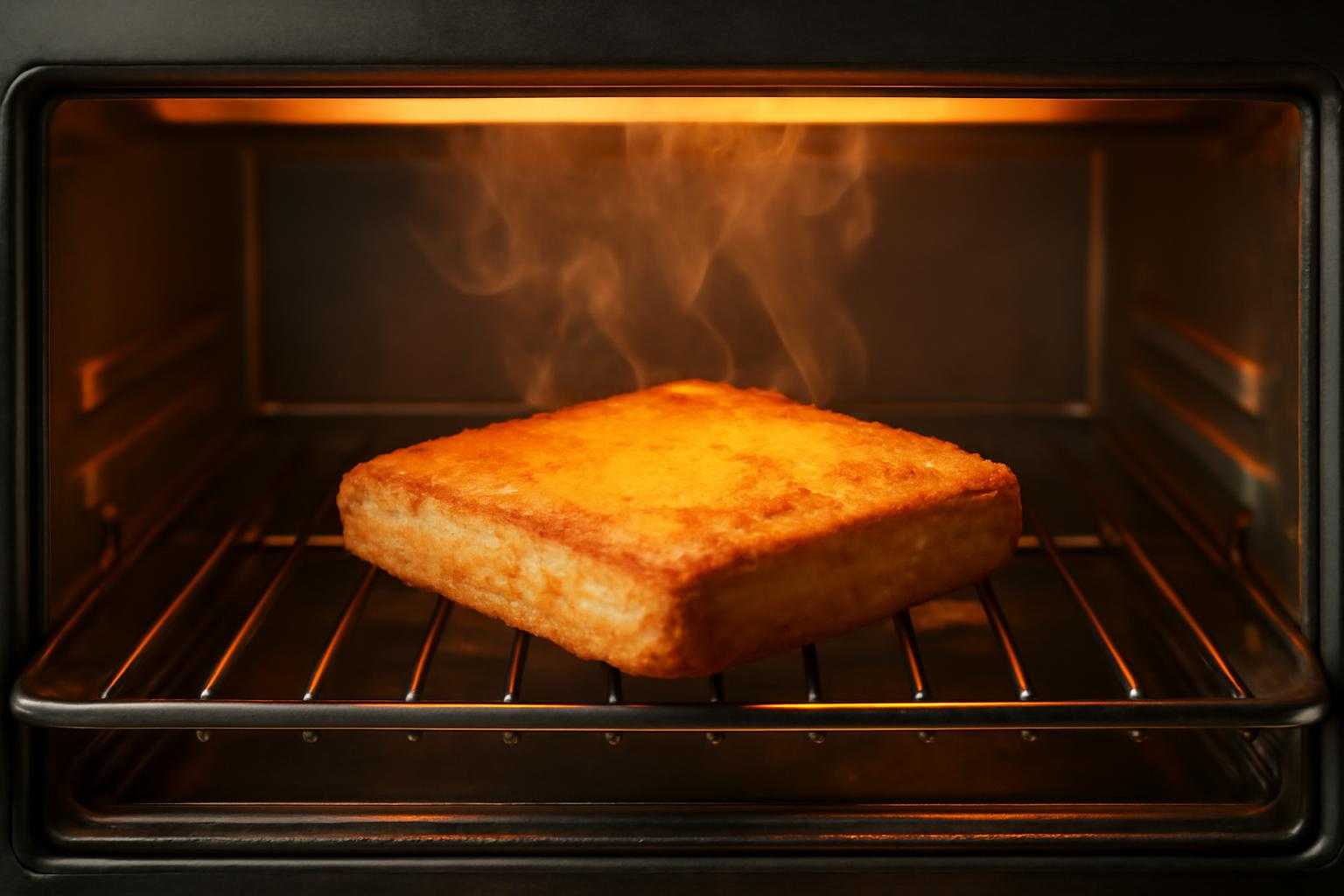冷凍したホットサンドをトースターで温め直している様子